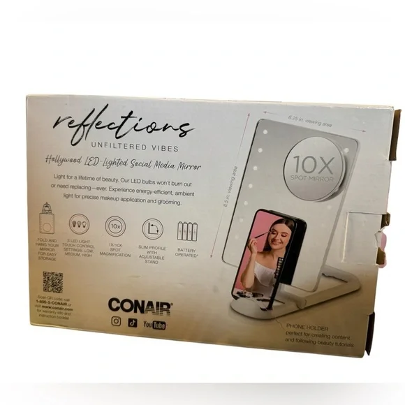 Conair LED Hollywood Lighted Social Media Vanity Cosmetic Makeup Mirror in White - Picture 13 of 14
